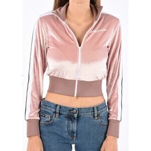 Palm Angels Chenille Cropped Zip Up Hoodie Rose